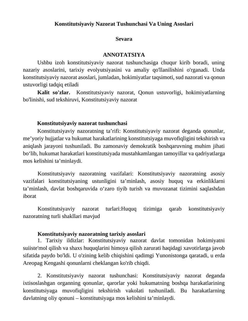 Konstitutsiyaviy Nazorat Tushunchasi Va Uning Asoslari