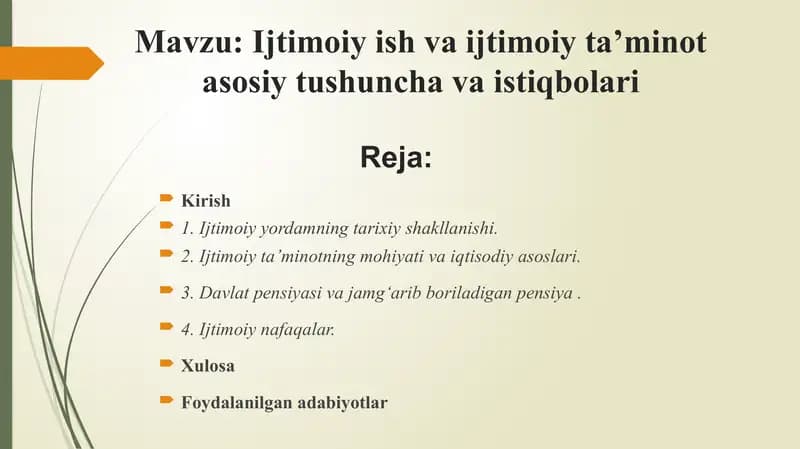 Ijtimoiy ish va ijtimoiy taʼminot asosiy tushuncha va istiqbolari