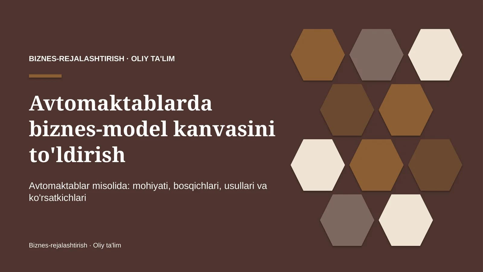 Avtomaktablarda biznes-model kanvasini to'ldirish