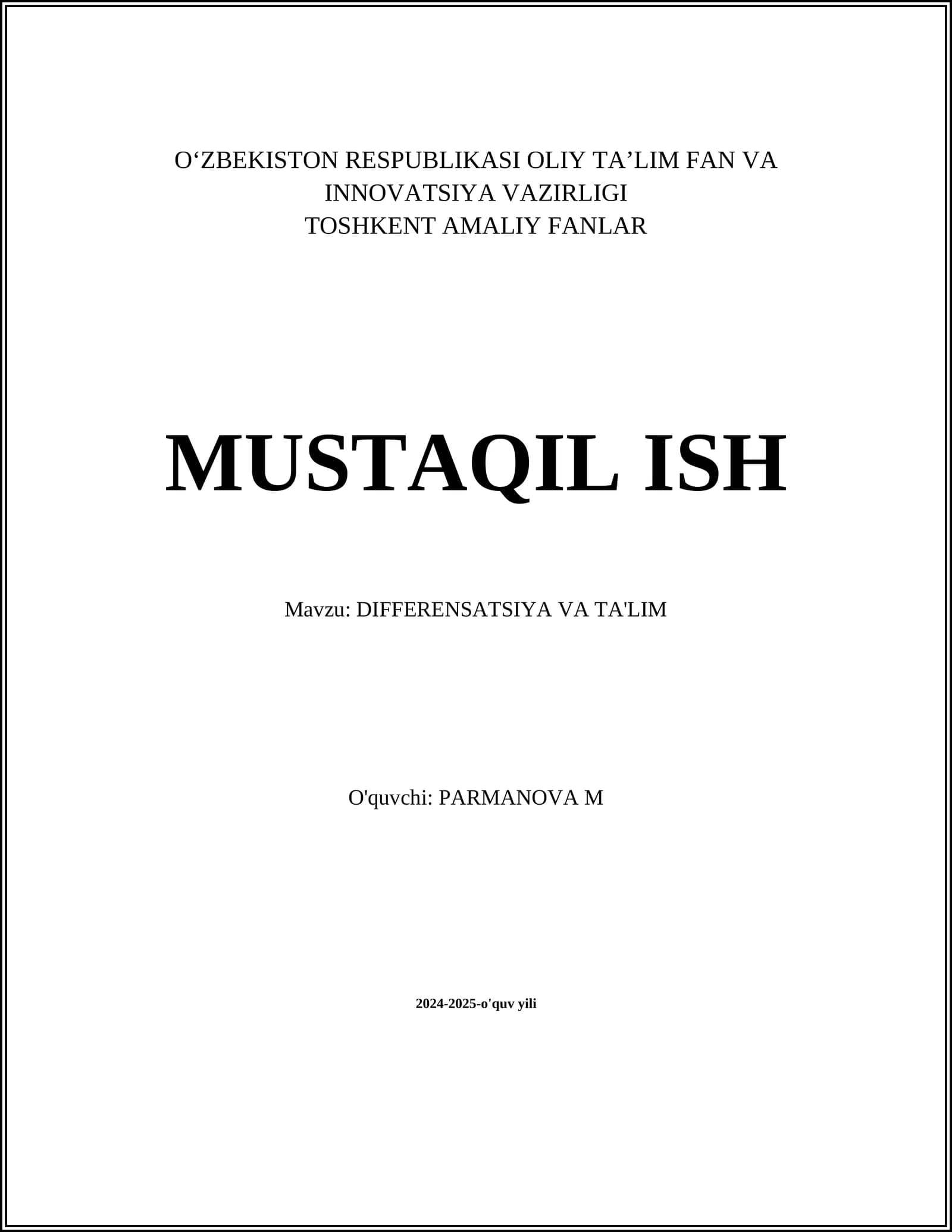 DIFFERENSATSIYA VA TA'LIM