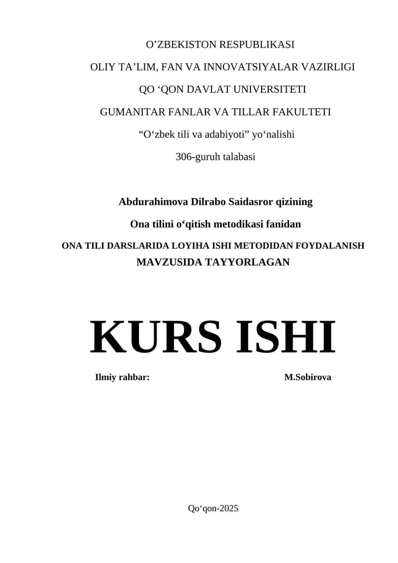Ona tilini oʻqitish metodikasi fanidan
