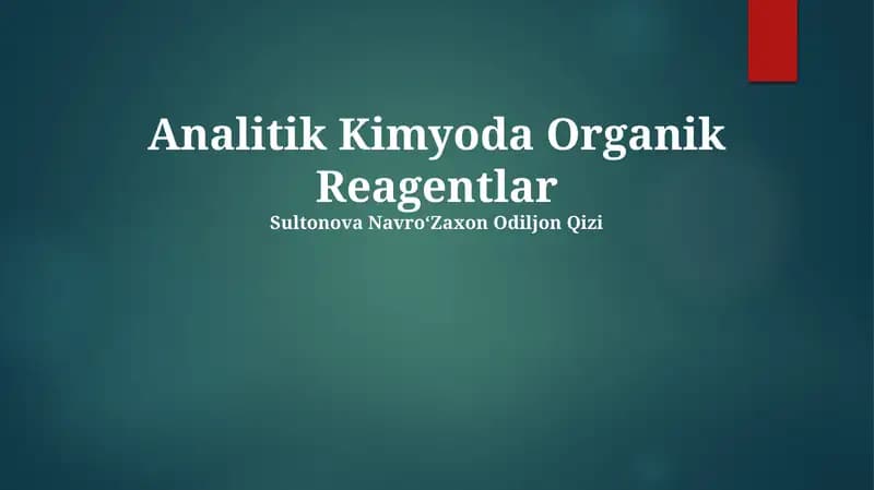 Analitik Kimyoda Organik Reagentlar