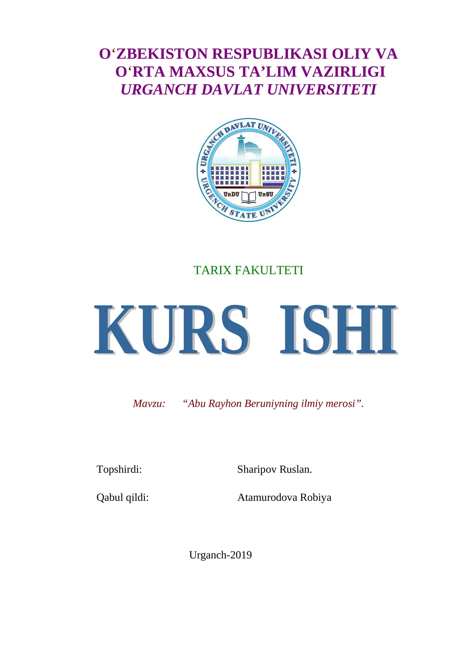 Abu Rayhon Beruniyning ilmiy merosi