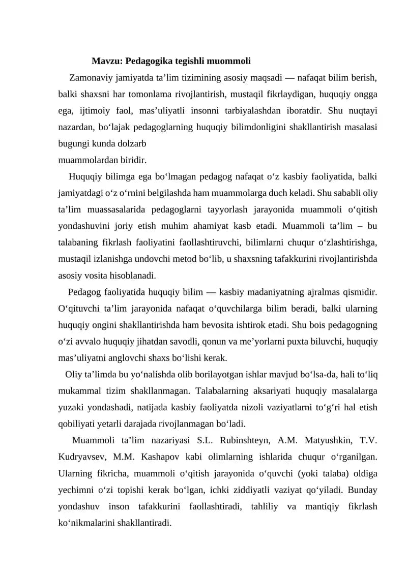 Pedagogika tegishli muommoli