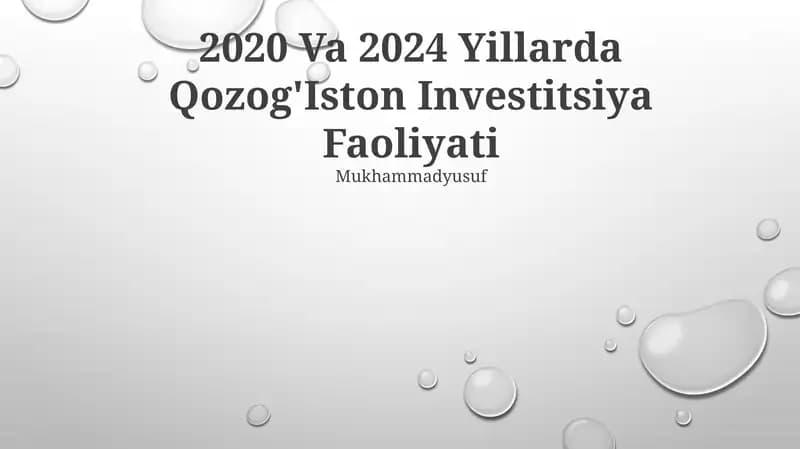 2020 Va 2024 Yillarda Qozog'Iston Investitsiya Faoliyati