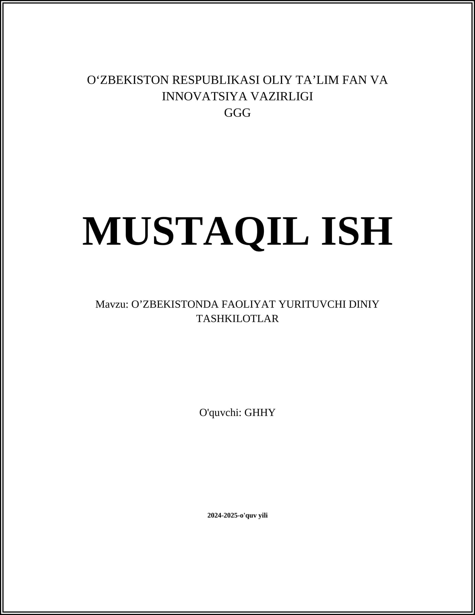 O’ZBEKISTONDA FAOLIYAT YURITUVCHI DINIY TASHKILOTLAR