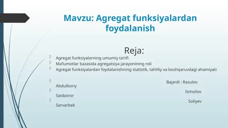 SQL Agregat funksiyalari
