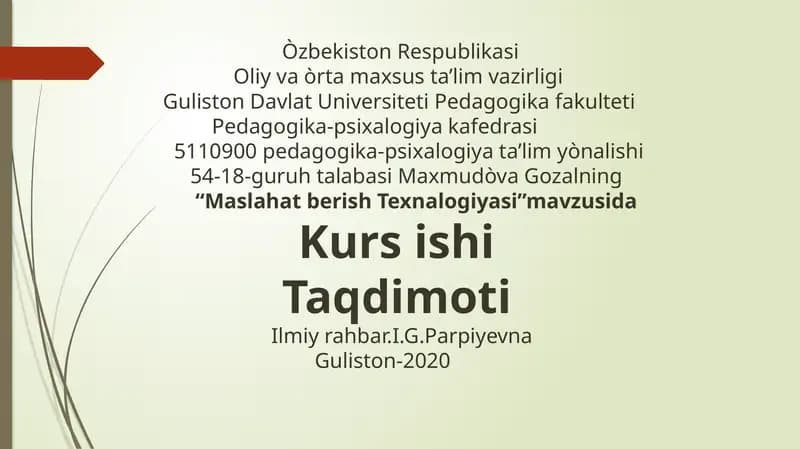 Maslahat berish Texnalogiyasi
