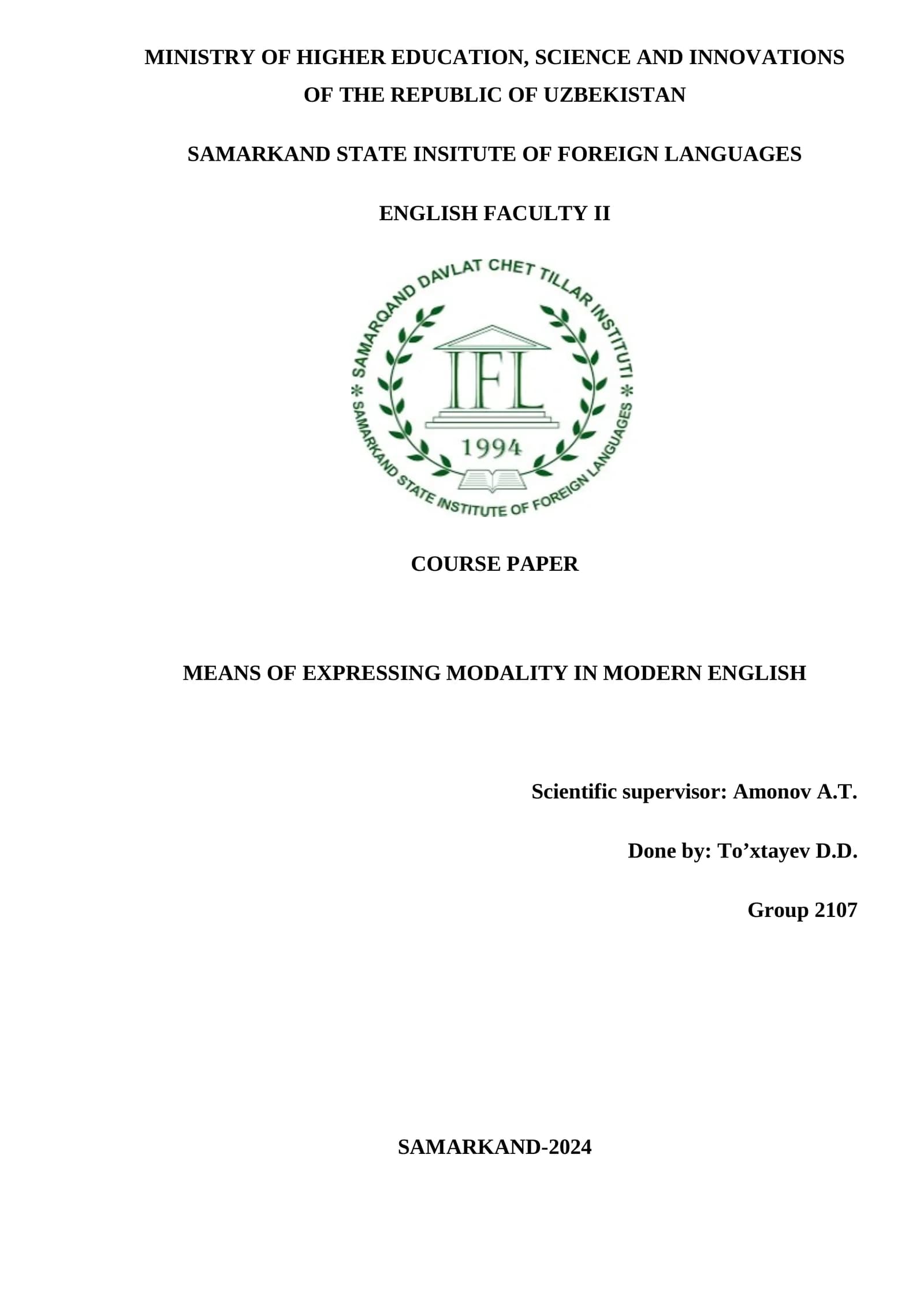 MEANS OF EXPRESSING MODALITY IN MODERN ENGLISH