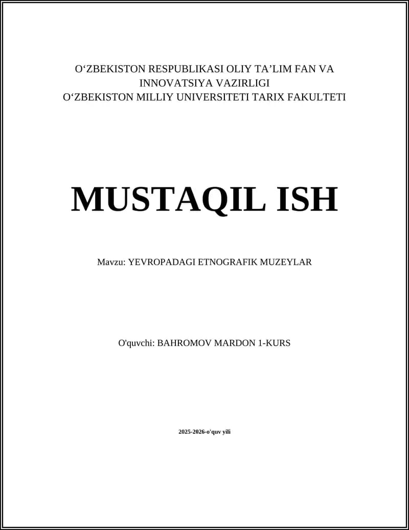 YEVROPADAGI ETNOGRAFIK MUZEYLAR