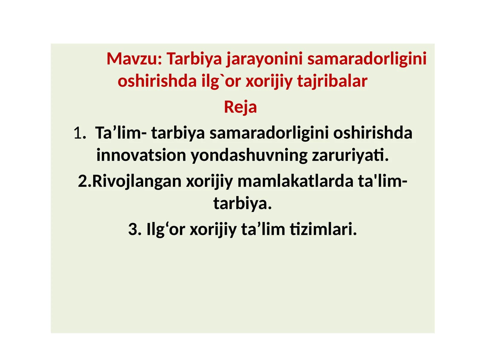 Tarbiyajarayonini samaradorligini oshirish dasturi