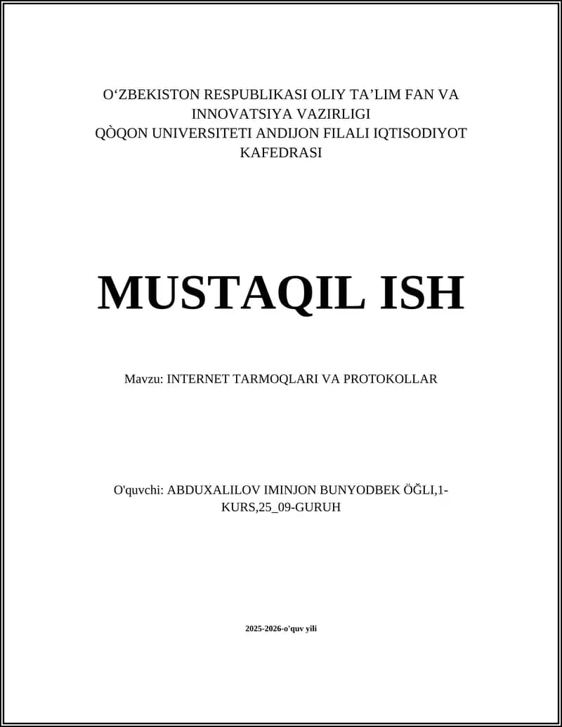INTERNET TARMOQLARI VA PROTOKOLLAR