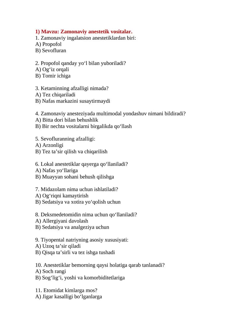 Zamonaviy anestetik vositalar