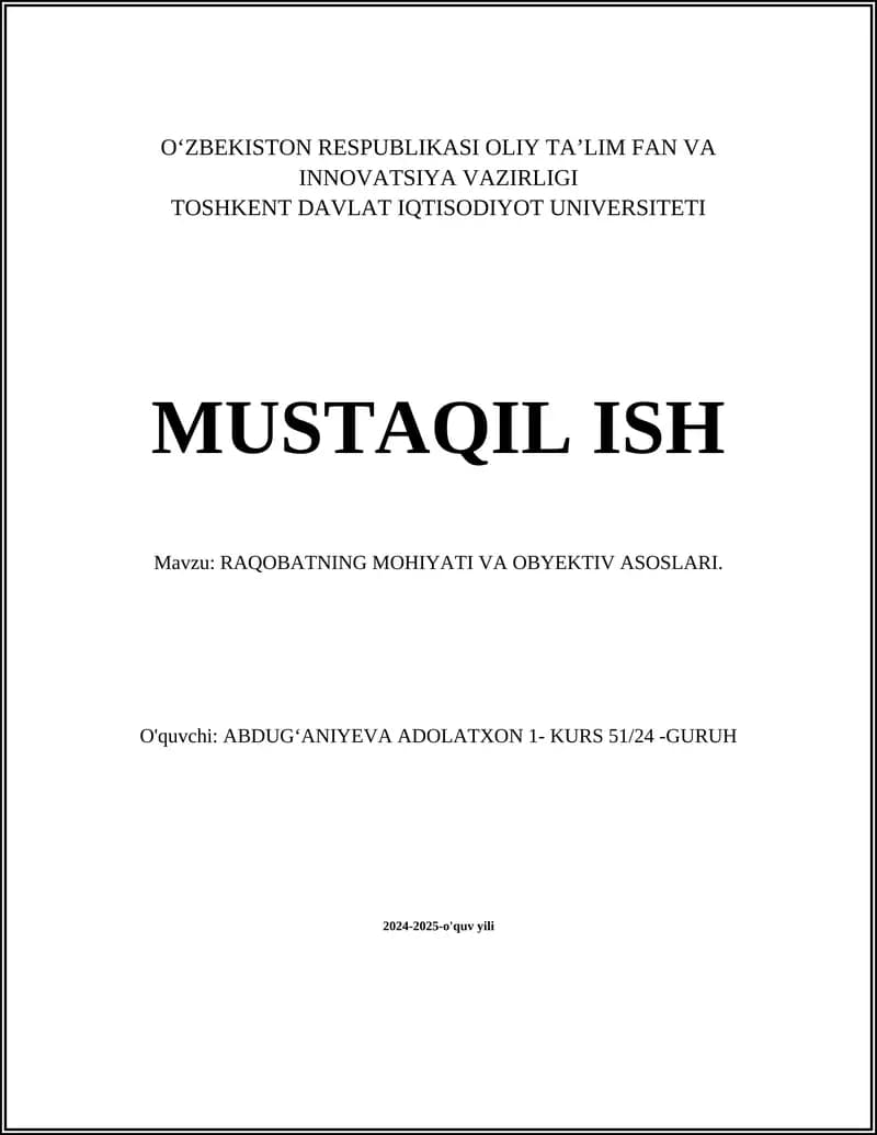 RAQOBATNING MOHIYATI VA OBYEKTIV ASOSLARI