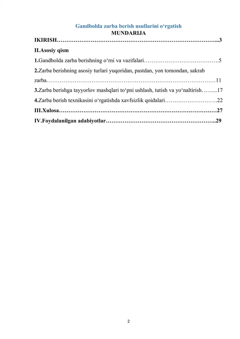 Gandbolda zarba berish usullarini oʻrgatish