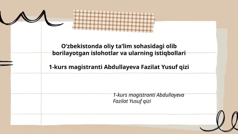 Oliy taʼlim sohasidagi olib borilayotgan islohotlar