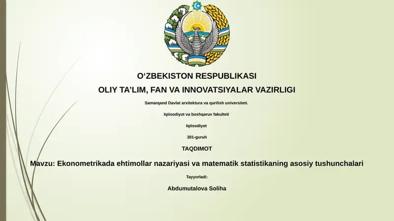 Ekonometrikada ehtimollar nazariyasi va matematik statistika