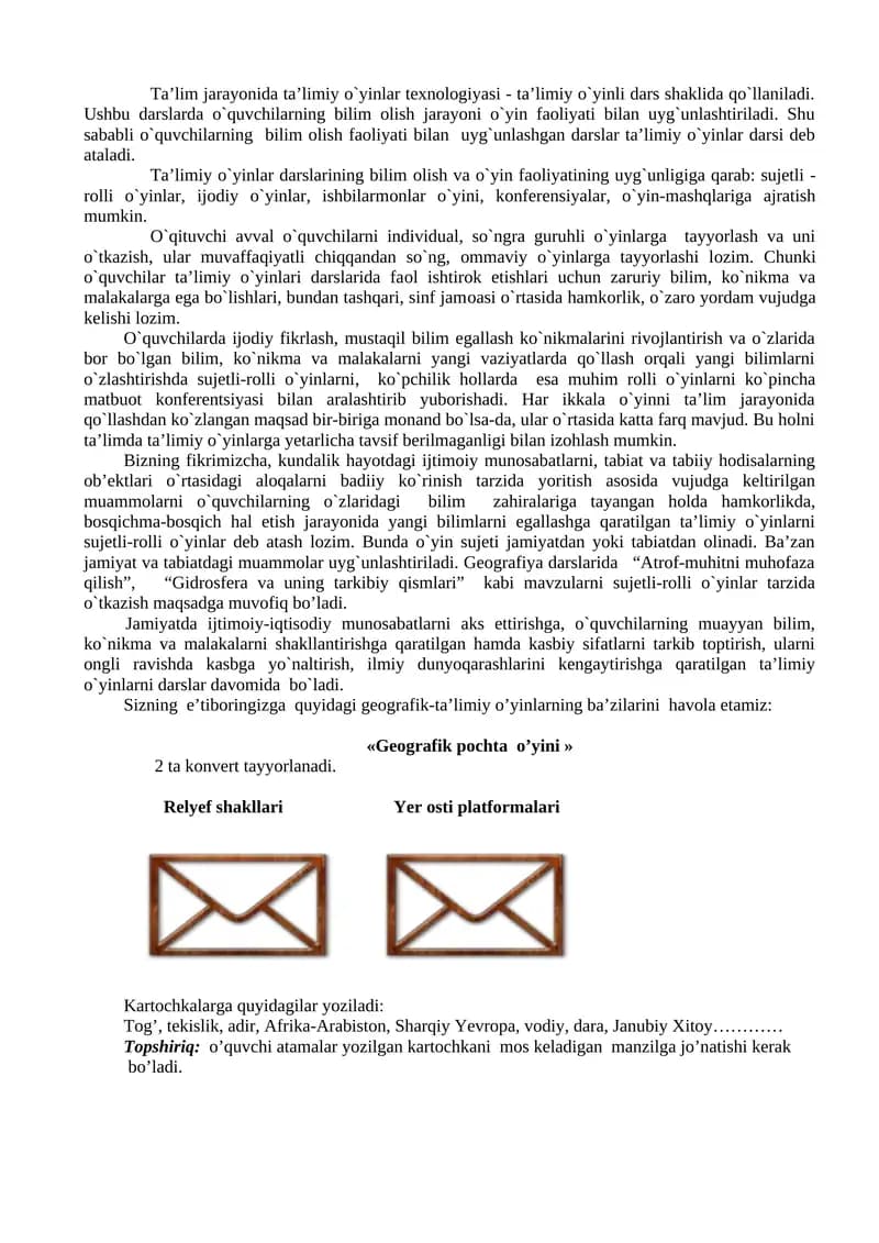 Ta’limiy o`yinlar tехnоlоgiyasi