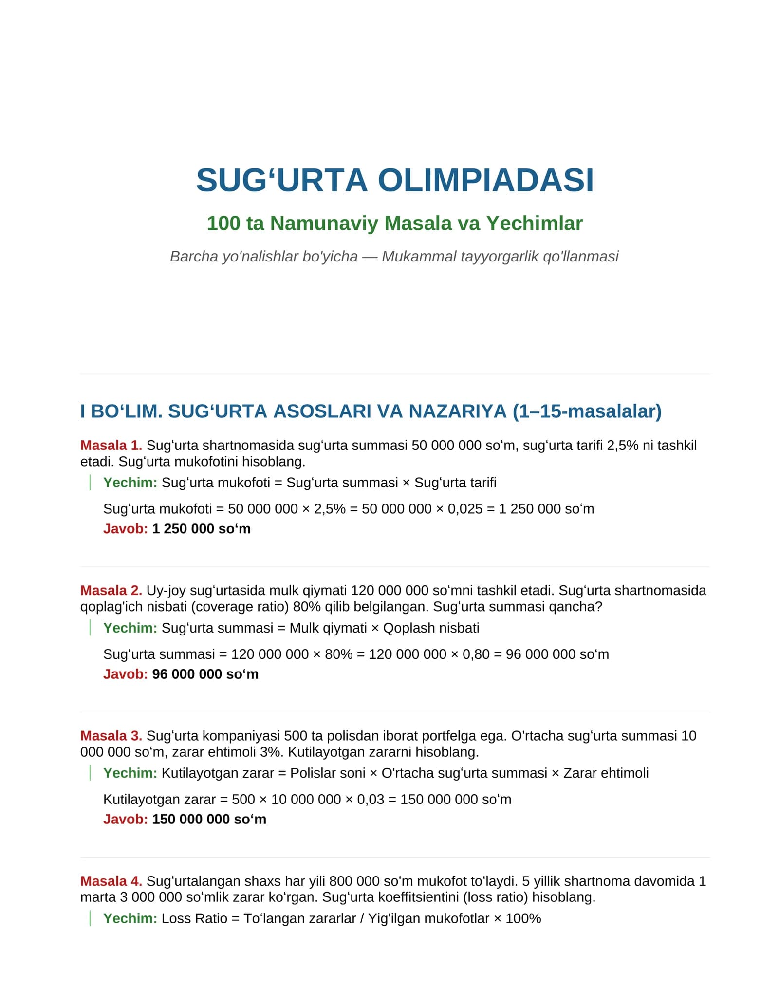 SUGʻURTA OLIMPIADASI