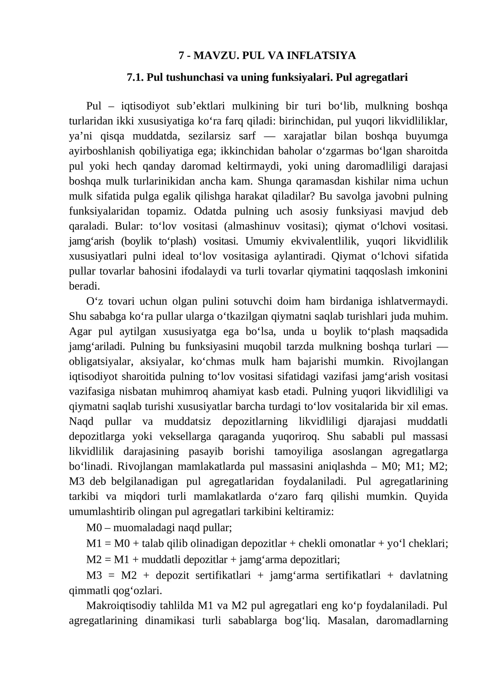 Pul va Inflatsiya