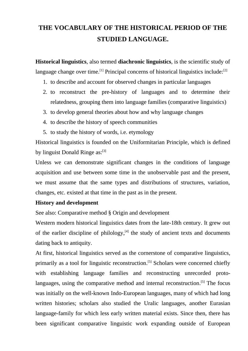 THE VOCABULARY OF THE HISTORICAL PERIOD OF THE STUDIED LANGUAGE