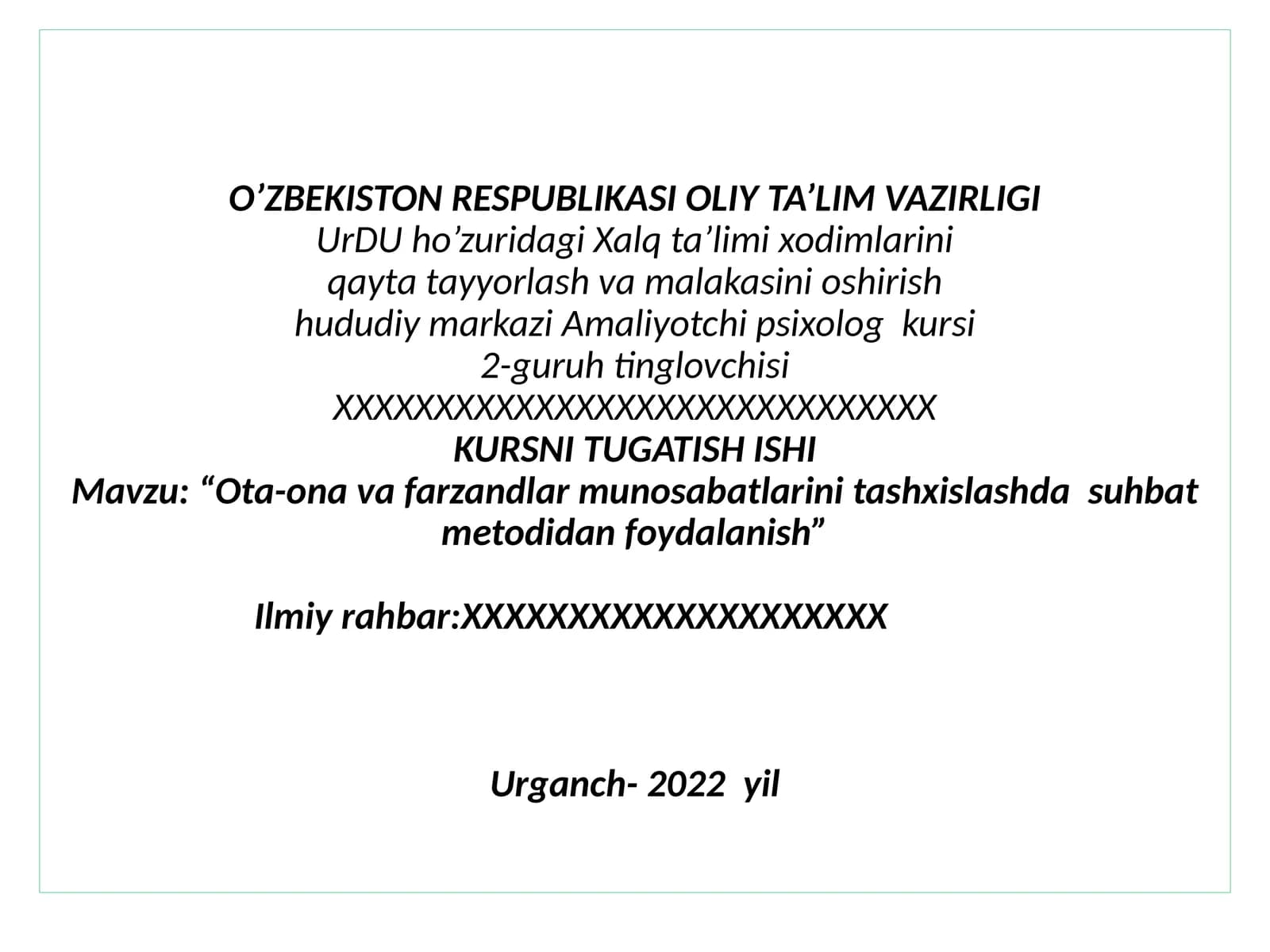 Amaliyotchi psixolog kursi