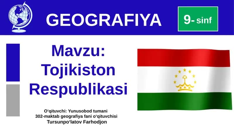 Tojikiston Respublikasi 9-sinf GEOGRAFIYA
