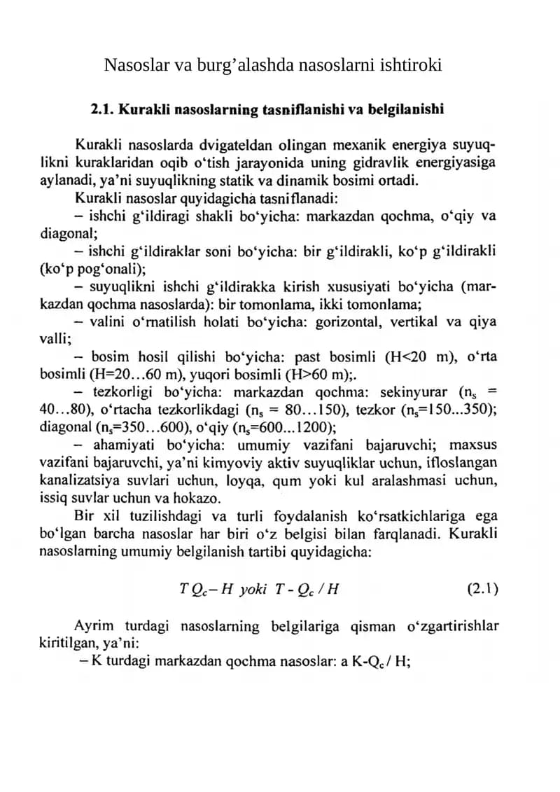 Nasoslar va burg’alashda nasoslarni ishtiroki