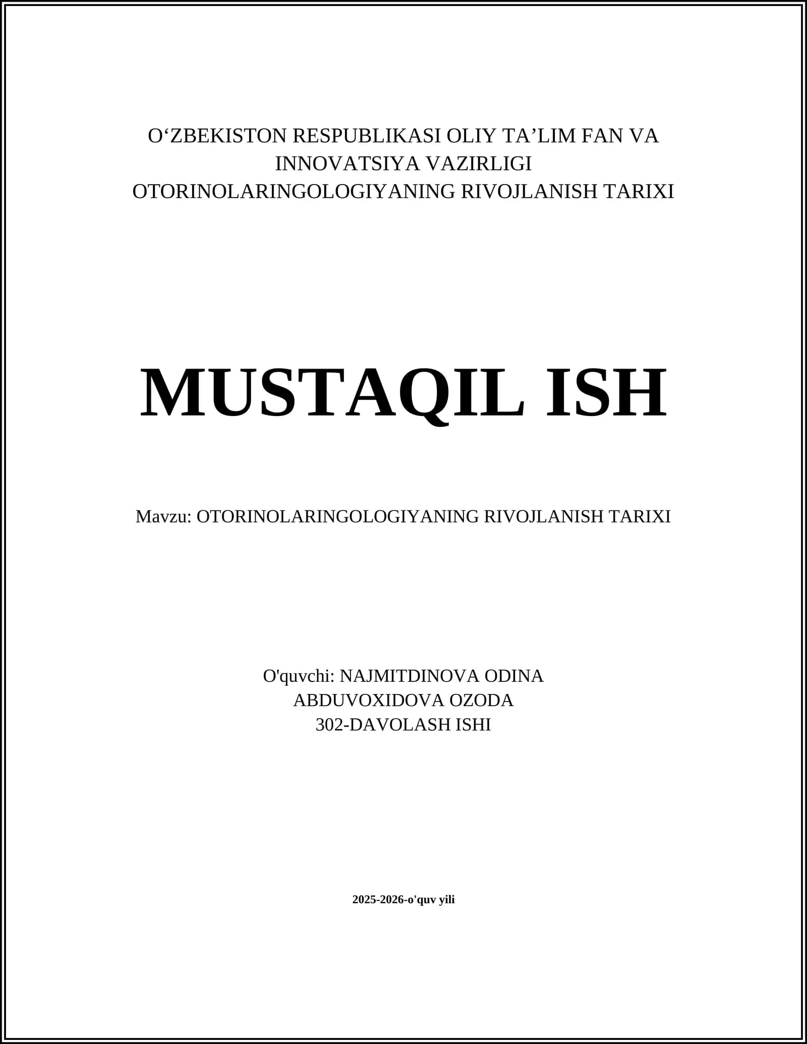 OTORINOLARINGOLOGIYANING RIVOJLANISH TARIXI