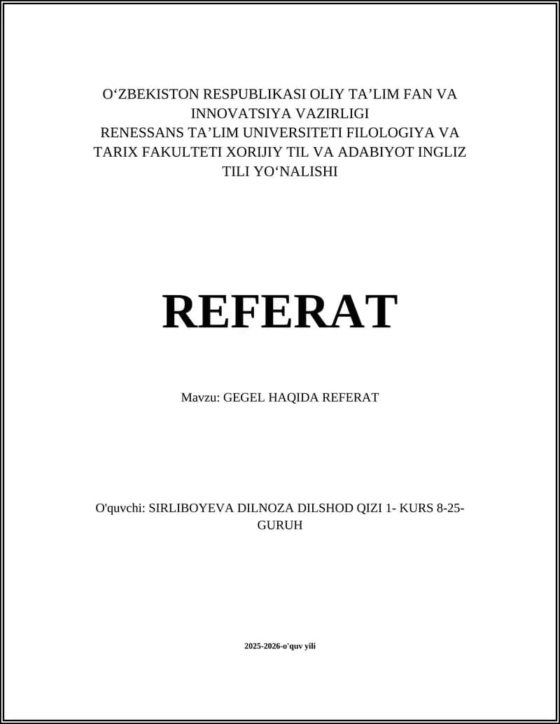 Gegel Haqida Referat