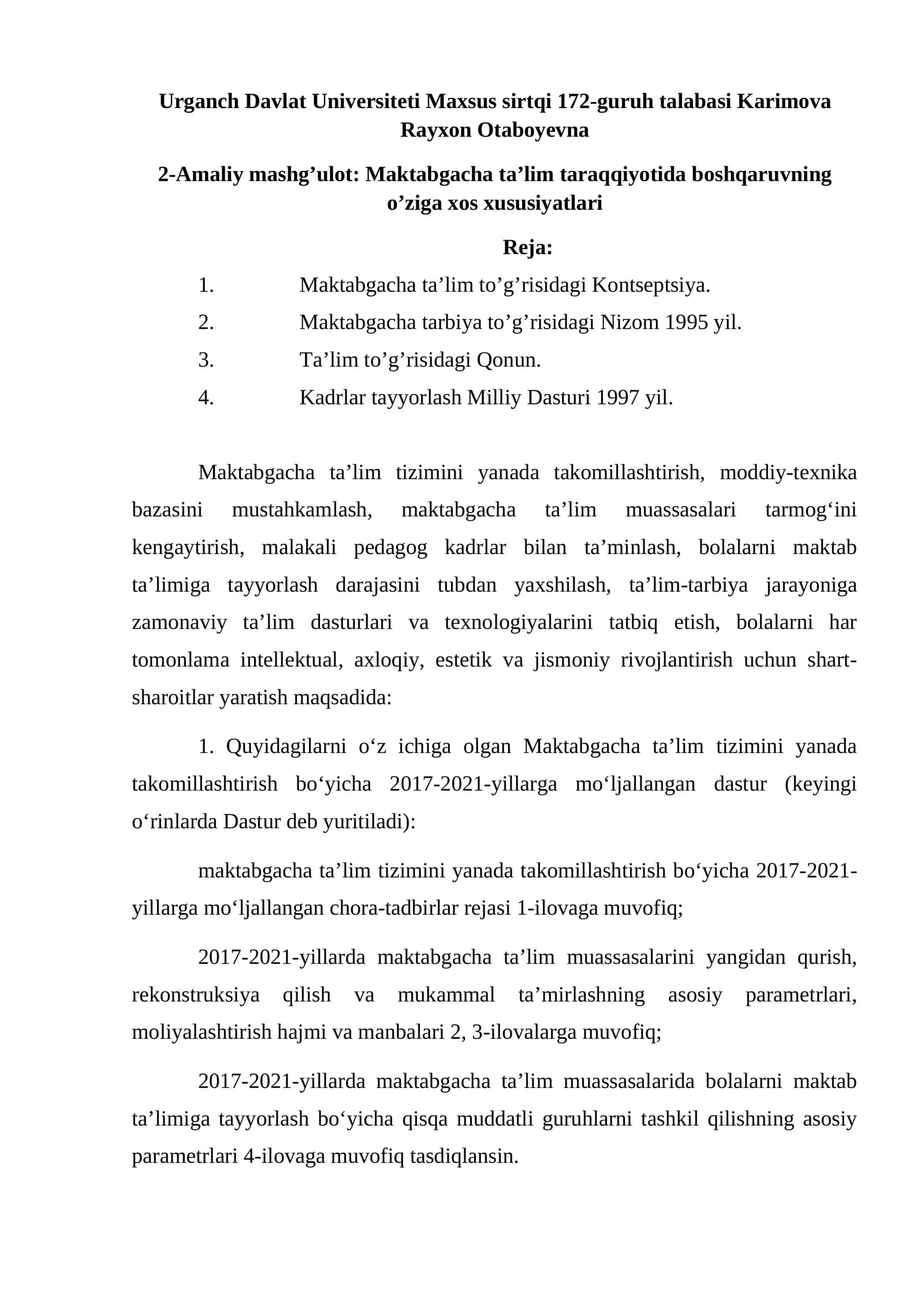 Maktabgacha ta’lim tizimi