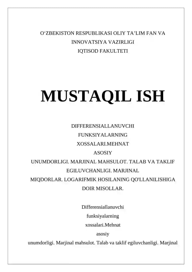 Differensial funksiyalarning xossalari