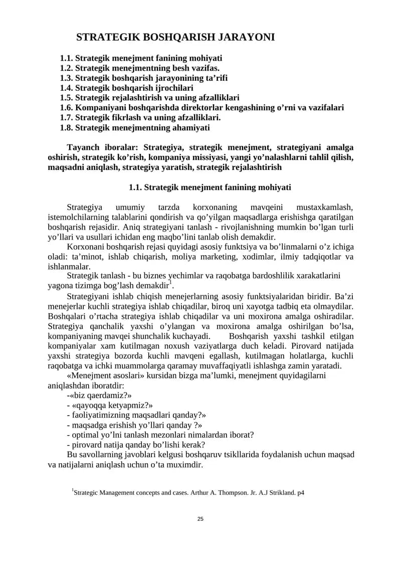 Strategik Boshqarish Jarayoni