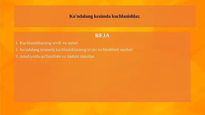 Ko'ndalang kesimda kuchlanishlar