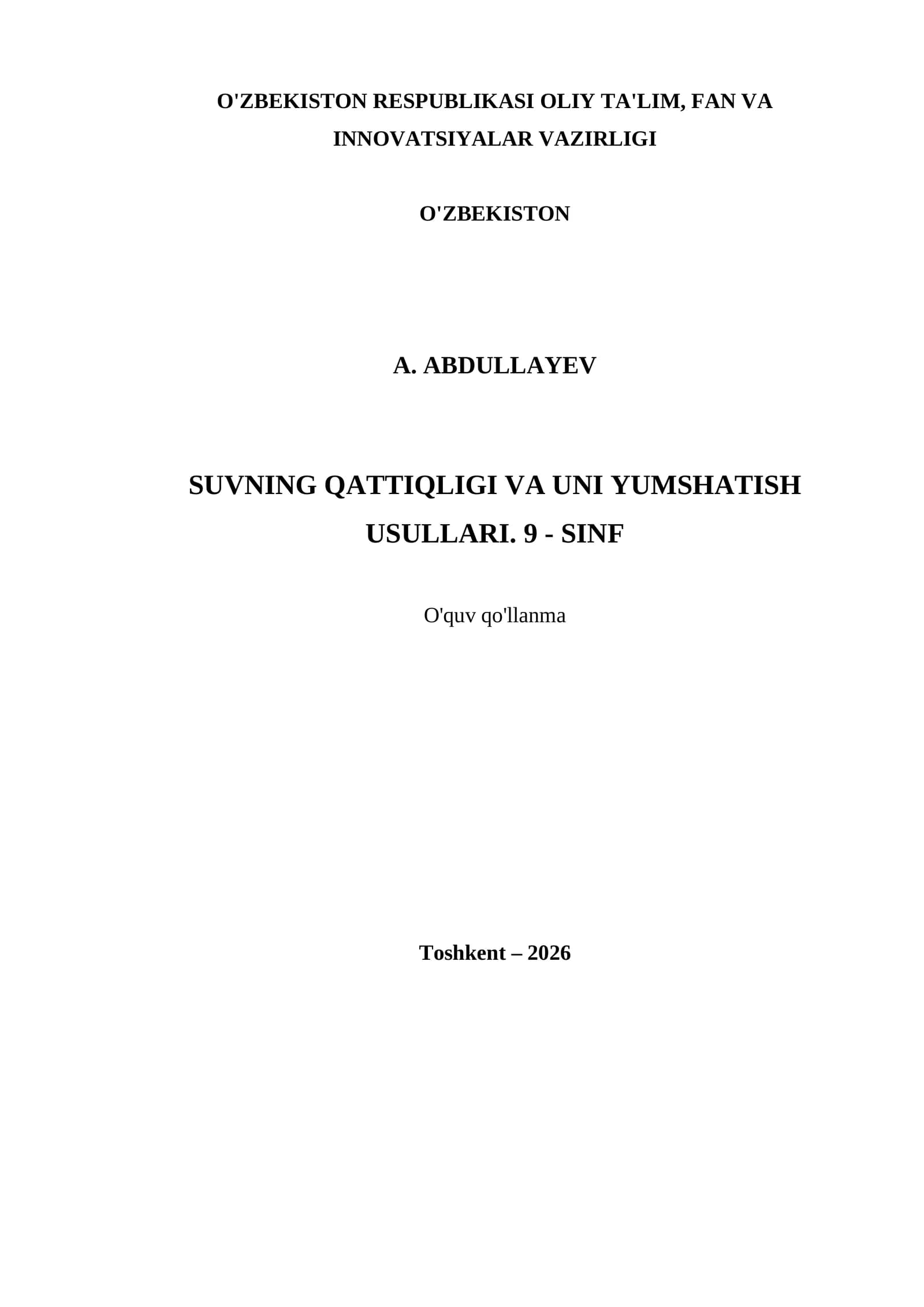 SUVNING QATTIQLIGI VA UNI YUMSHATISH USULLARI. 9 - SINF