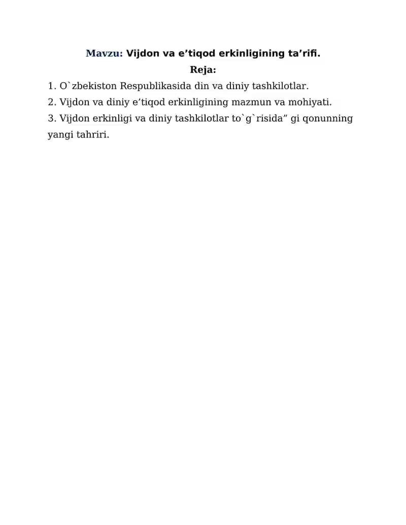 Vijdon va eʼtiqod erkinligining taʼrifi