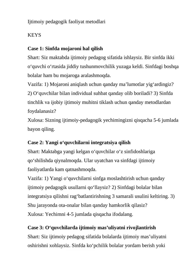 Ijtimoiy pedagogik faoliyat metodlari