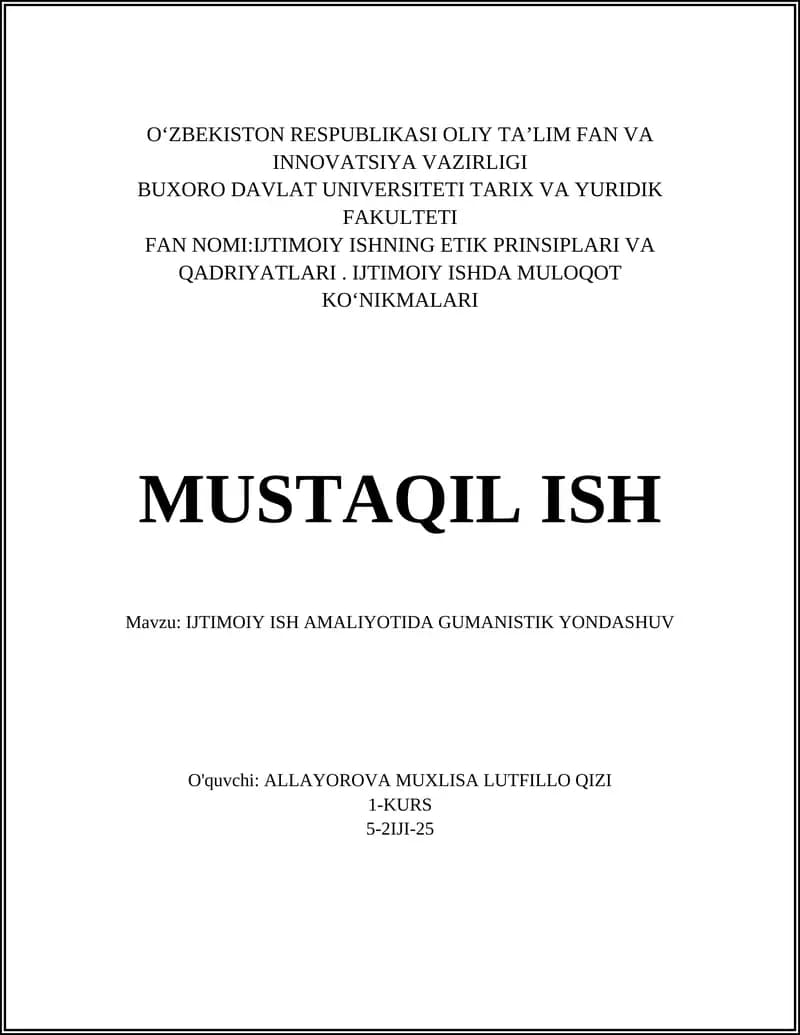 IJTIMOIY ISH AMALIYOTIDA GUMANISTIK YONDASHUV