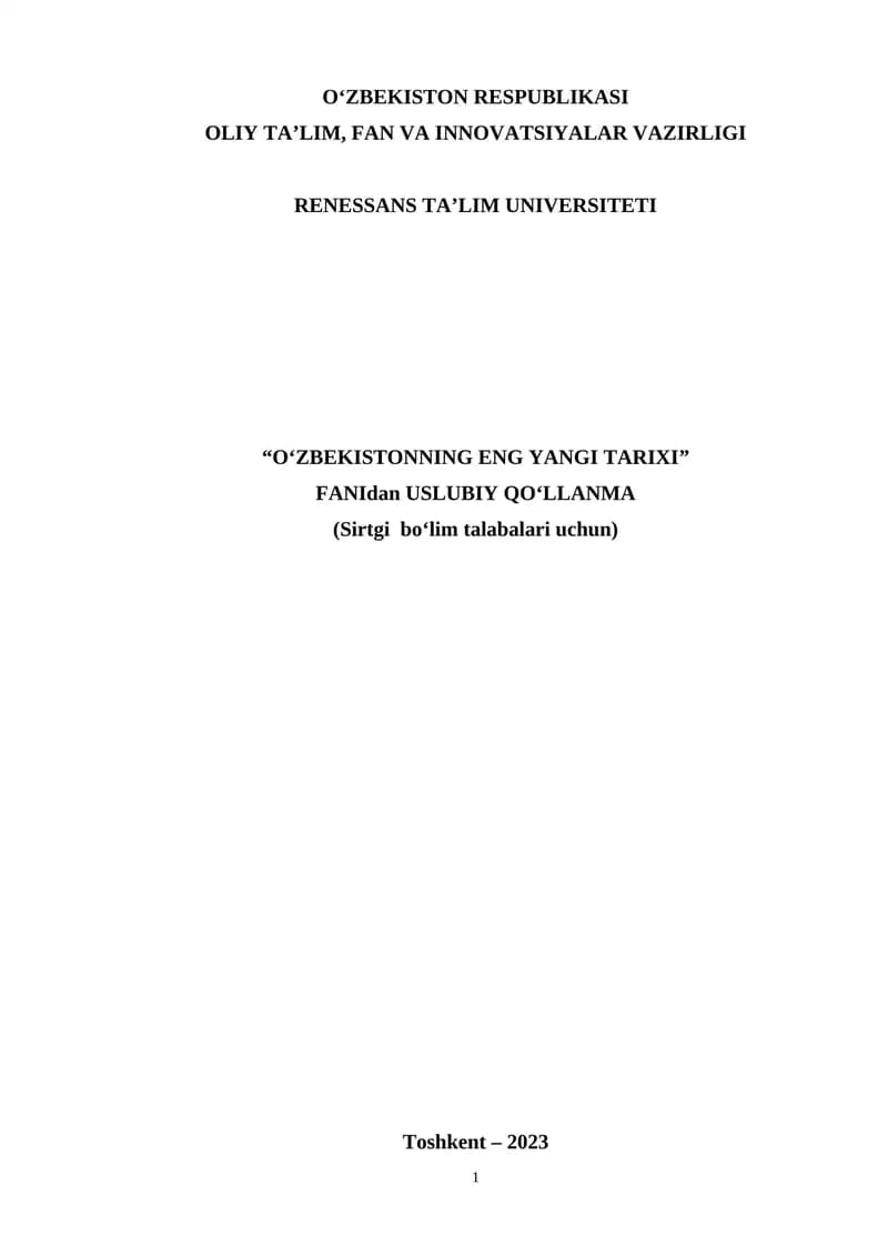 Oʻzbekistonning eng yangi tarixi FanIdan USLUBIY QOʻLLANMA