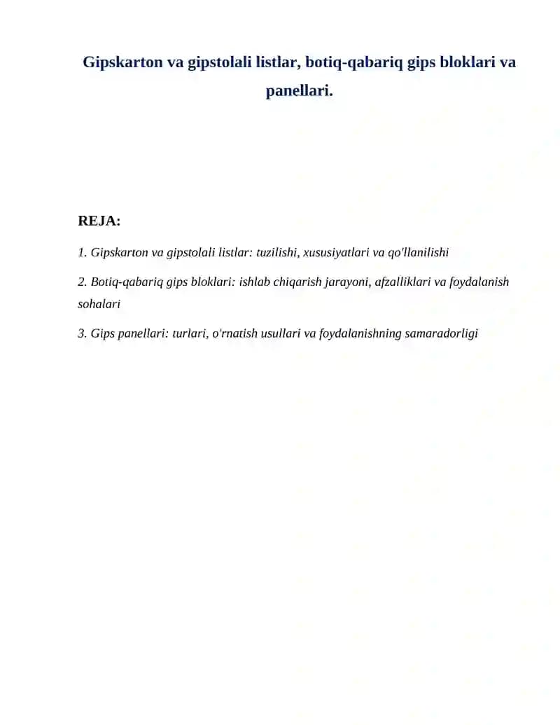 Gipskarton va gipstolali listlar