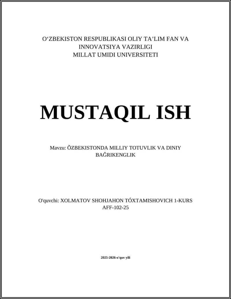 ÕZBEKISTONDA MILLIY TOTUVLIK VA DINIY BAĞRIKENGLIK