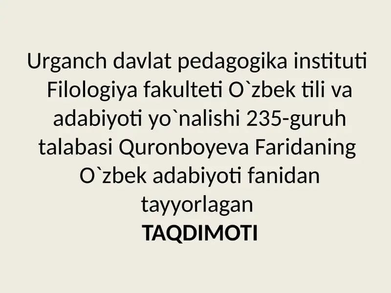 Ulug`bek Hamdam hayoti ijodi va hikoyalari tahlili