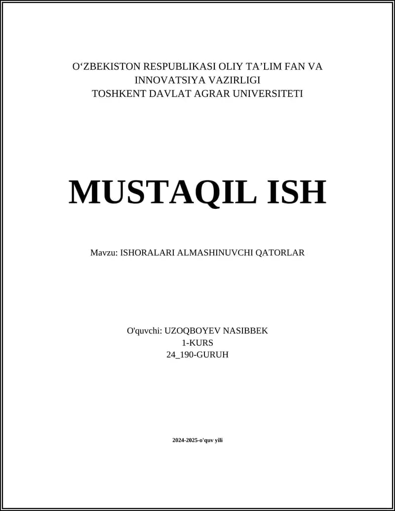 ISHORALARI ALMASHINUVCHI QATORLAR