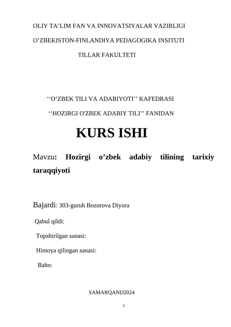 Hozirgi o’zbek adabiy tilining tarixiy taraqqiyoti
