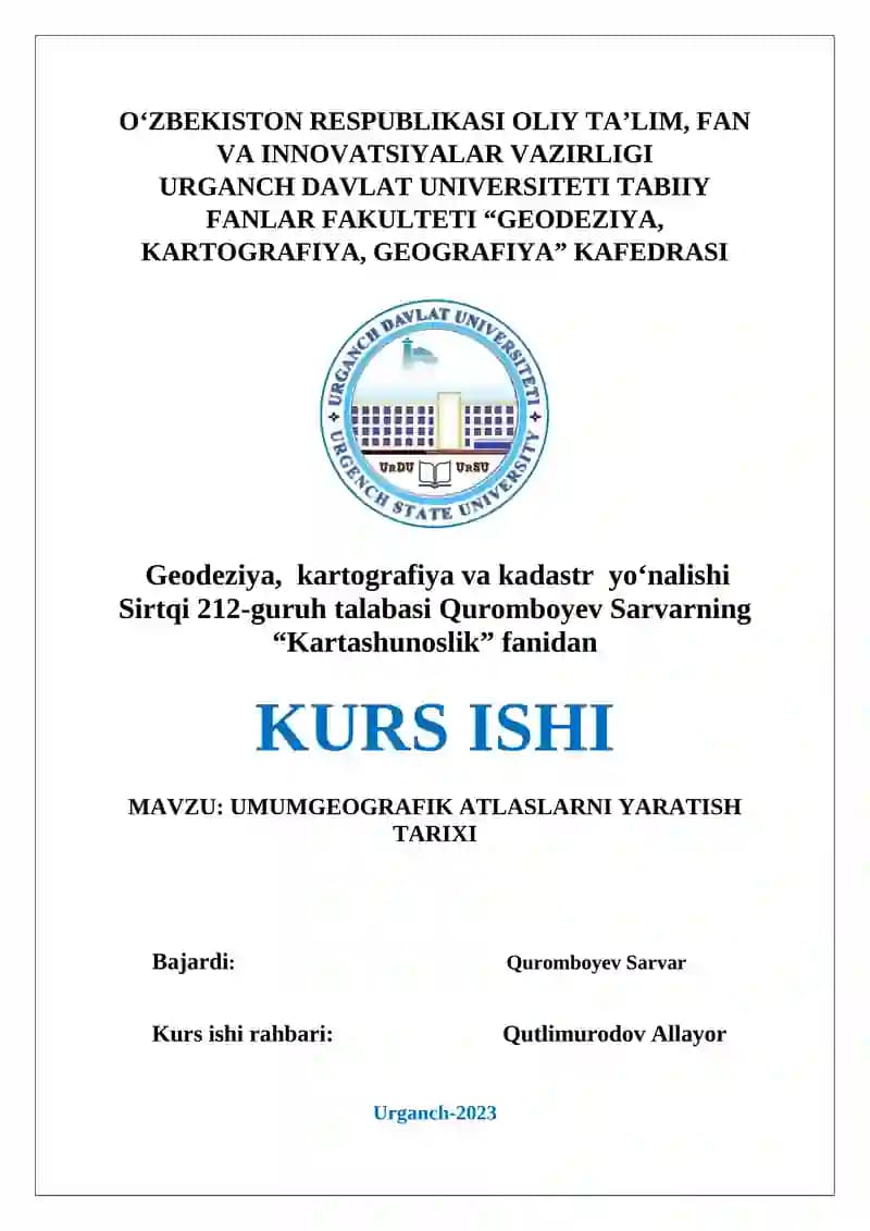 UMUMGEOGRAFIK ATLASLARNI YARATISH TARIXI