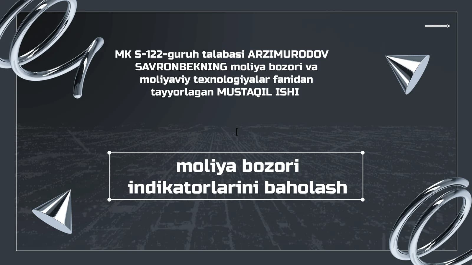 Moliya Bozori Indikatorlarini Baholash