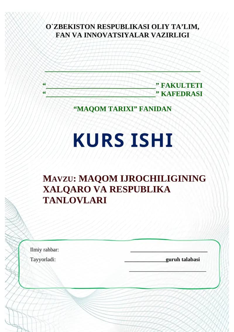 MAQOM IJROCHILIGINING XALQARO VA RESPUBLIKA TANLOVLARI