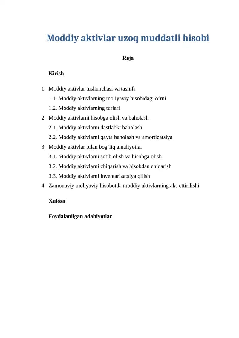 Moddiy aktivlar uzoq muddatli hisobi