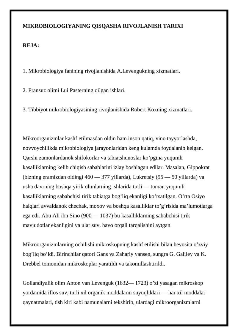 Mikrobiologiyani rivojlantirish tarixi