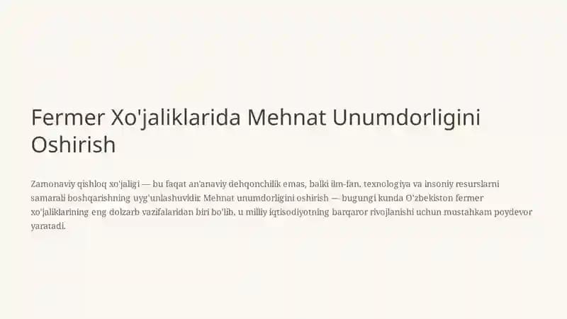 Mehnat Unumdorligini Oshirish